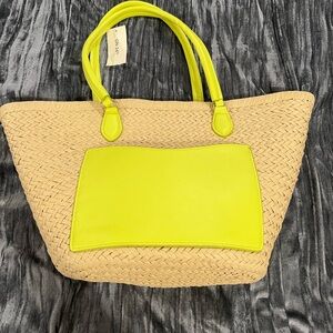 Stylish Tan and Yellow Woven Tote Bag